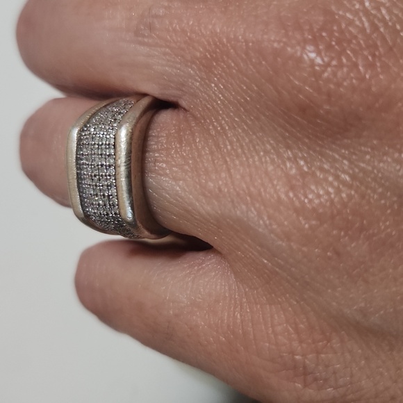 Vintage JWBR Sterling Silver & Natural Diamond Pavé Wide Band Ring - Picture 11 of 12